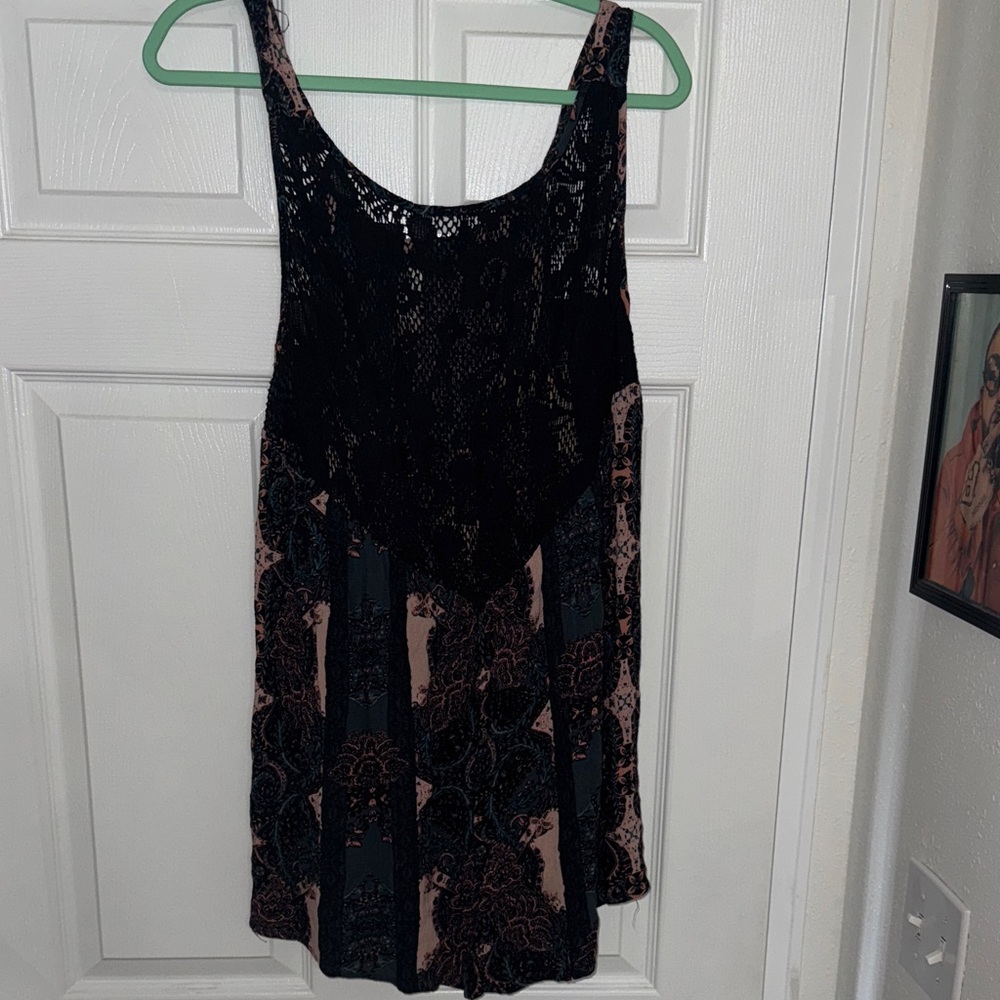 Free People Black and Pink Lace Tunic